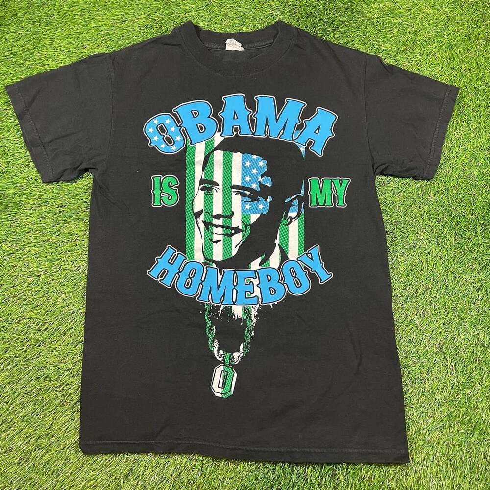 A-Style Obama Is My Homeboy T-Shirt Size S Black Graphic Tee